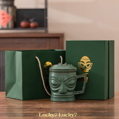 Sanxingdui Bronze Mask Cultural Creative Porcelain Mug Gift Box- Tea Cup- Coffee Mug