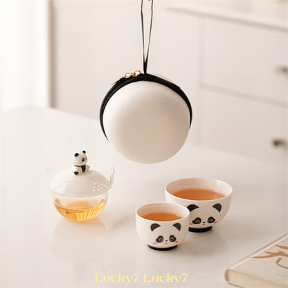 Cute Panda Shape Portable Porcelain Travel Tea Set