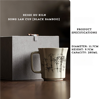 Beige Ru Kiln Song Lan Cup, Black Bamboo, Coffee Mug, Gift Box, Porcelain, Master's Cup, Chinese style