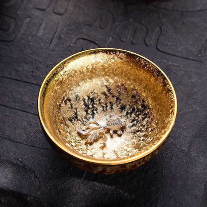 Tianmu Glazed Gilding - Gold Inlaid Silver - Colorful Silver Fish Pattern - Ceramic Tea Cup - Jianzhan - High end Kung Fu Tea Set Master Cup