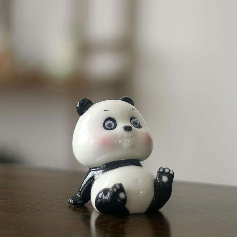 Creative Ceramic Panda Desktop Ornament - Cute Animal Shaped Crafts - Home and Office Decoration - Car Small Ornaments - Boutique Handheld Gifts