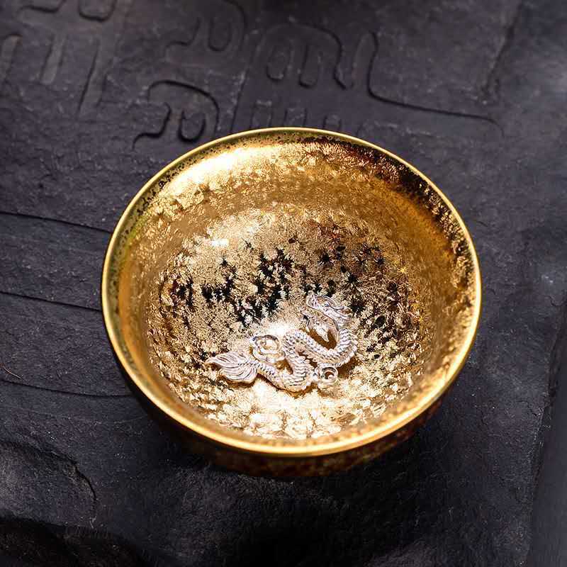 Tianmu Glazed Gilding - Gold Inlaid Silver - Colorful Silver Fish Pattern - Ceramic Tea Cup - Jianzhan - High end Kung Fu Tea Set Master Cup