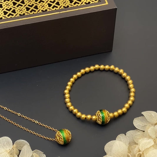 Ancient Fasha Gold Enamel - Qianli Jiangshan Series - Women's Bracelet and Necklace Set - Chinese style Retro Light Luxury Jewelry