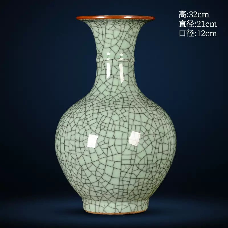 Antique-Style Jingdezhen Ceramic Ice Crackle Vase - Chinese Official Kiln Craftsmanship - Ideal for Home Decor & Display