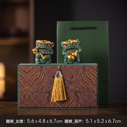 New Chinese style Fulu Ruyi Oriental Lion Dance Creative Stone Lion Ornament - Gift - Featured Decoration