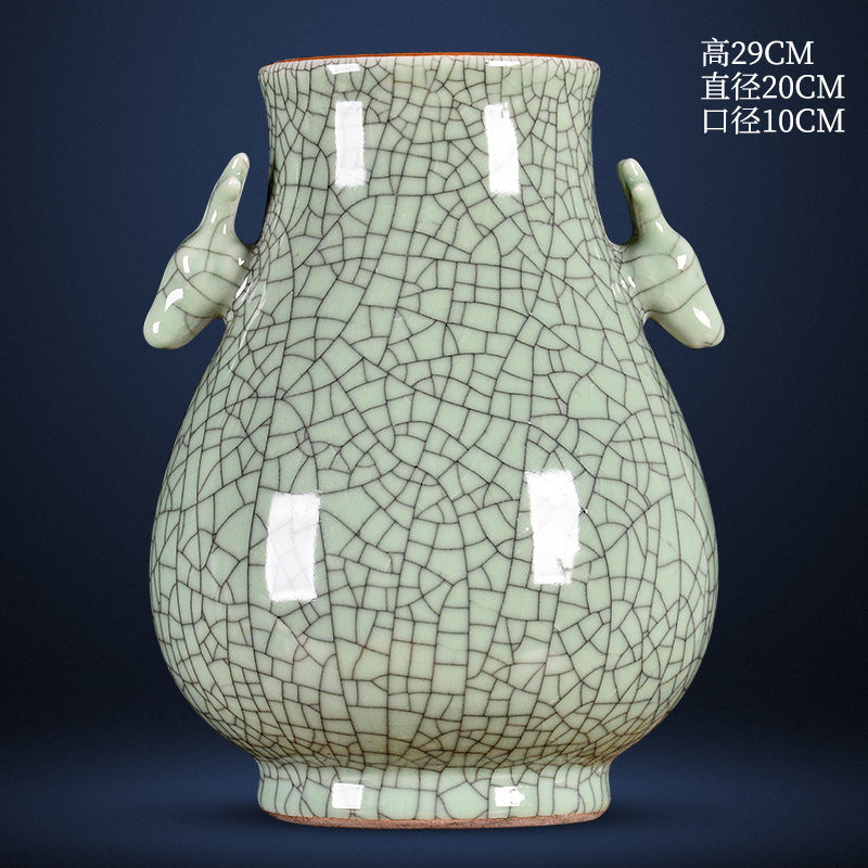 Antique-Style Jingdezhen Ceramic Ice Crackle Vase - Chinese Official Kiln Craftsmanship - Ideal for Home Decor & Display