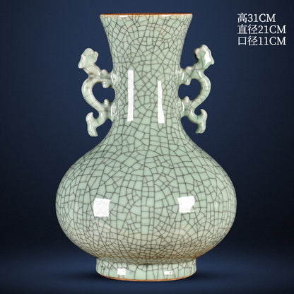 Antique-Style Jingdezhen Ceramic Ice Crackle Vase - Chinese Official Kiln Craftsmanship - Ideal for Home Decor & Display