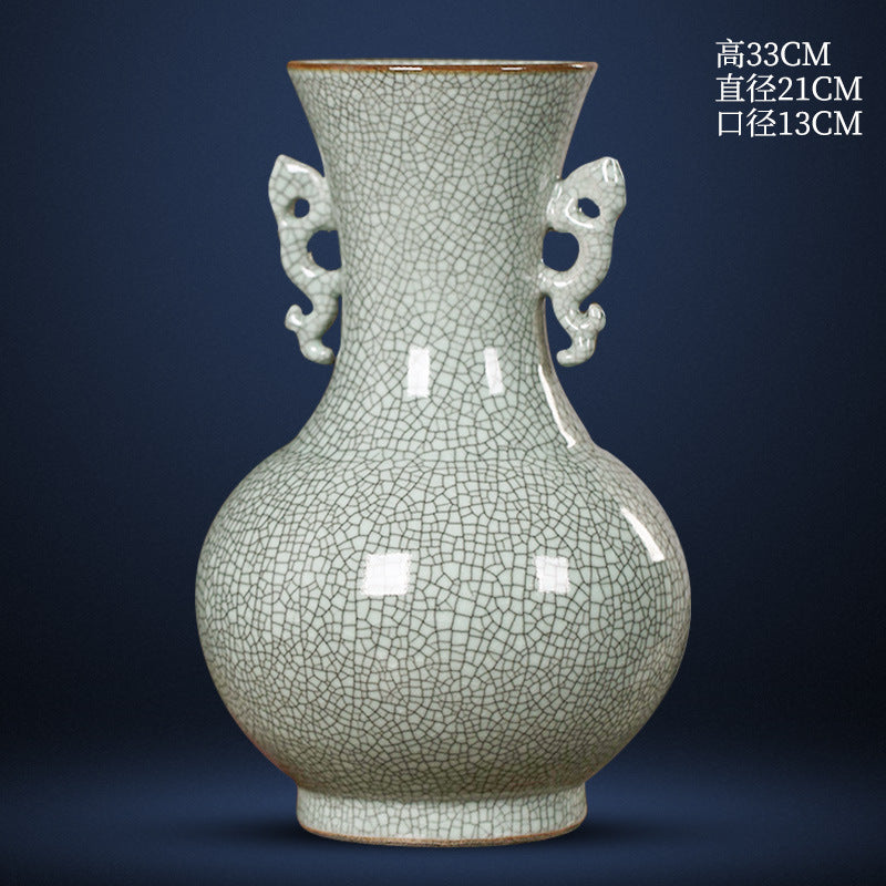 Antique-Style Jingdezhen Ceramic Ice Crackle Vase - Chinese Official Kiln Craftsmanship - Ideal for Home Decor & Display