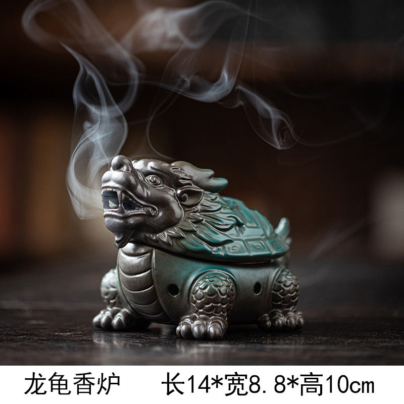 Kirin Wealth God Beast Ceramic Plate Incense Burner - Home Indoor Incense and Tea Ceremony Zen Ornament - Suitable for Agarwood and Sandalwood