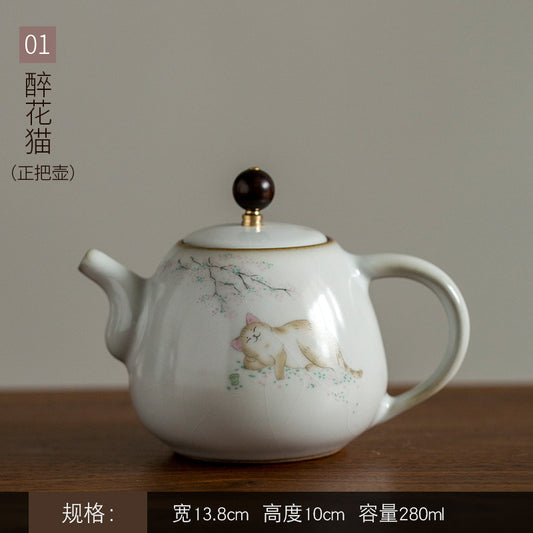 Vintage Printed Ru Kiln Pot - Natural Opening Can Nourish Home Use Kung Fu Tea, Ceramic Tea Set