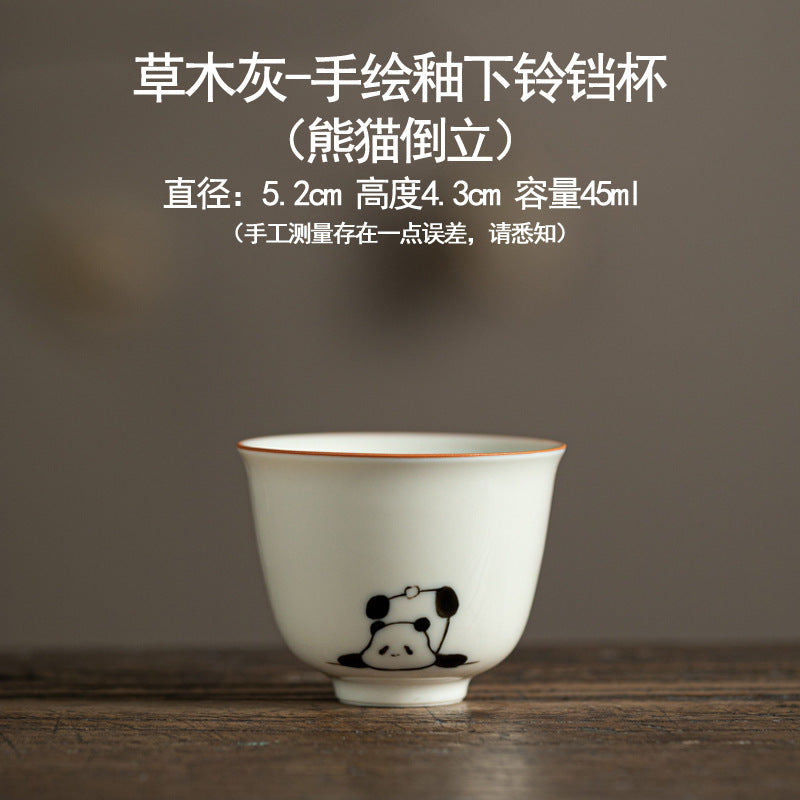 Hand drawn grass ash underglaze color panda pattern ceramic tea cup - Home Kung Fu tea set - Tea tasting cup - High temperature firing - Unique tea set