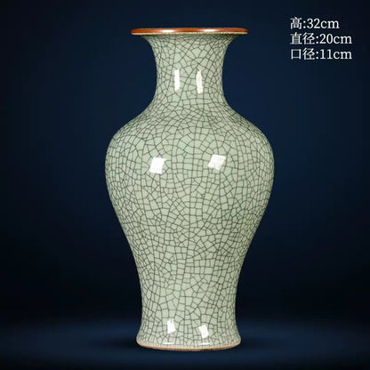 Antique-Style Jingdezhen Ceramic Ice Crackle Vase - Chinese Official Kiln Craftsmanship - Ideal for Home Decor & Display