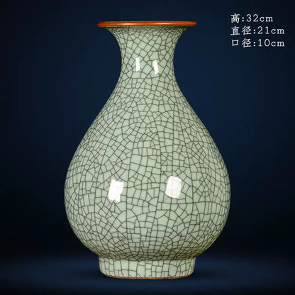 Antique-Style Jingdezhen Ceramic Ice Crackle Vase - Chinese Official Kiln Craftsmanship - Ideal for Home Decor & Display