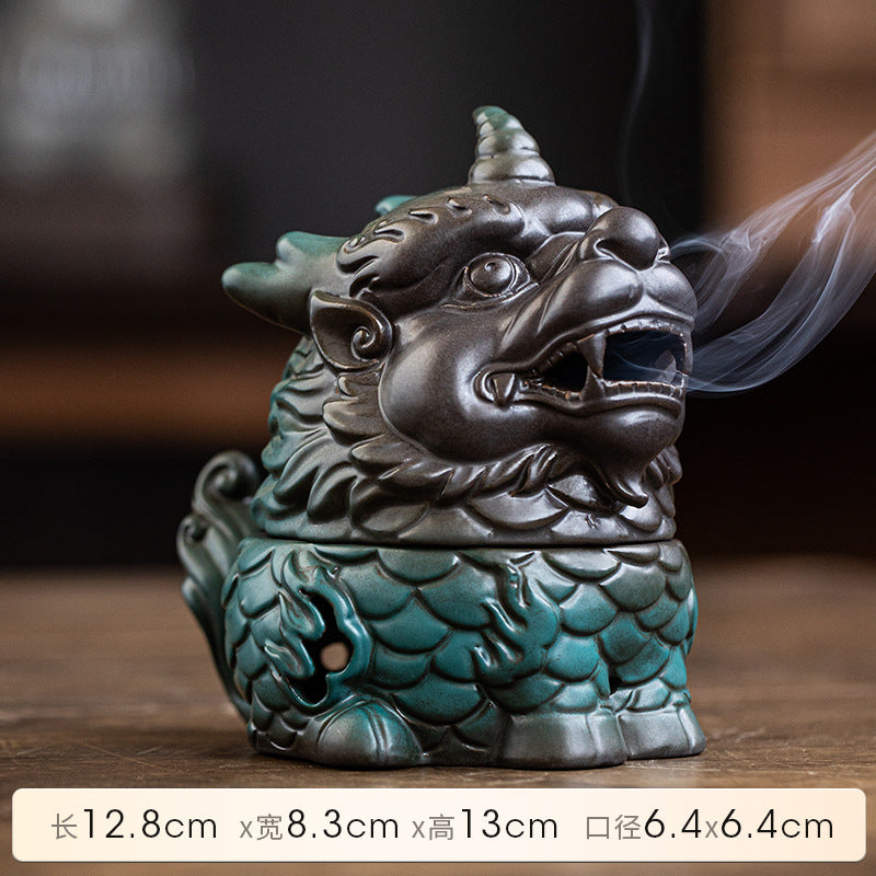 Kirin Wealth God Beast Ceramic Plate Incense Burner - Home Indoor Incense and Tea Ceremony Zen Ornament - Suitable for Agarwood and Sandalwood