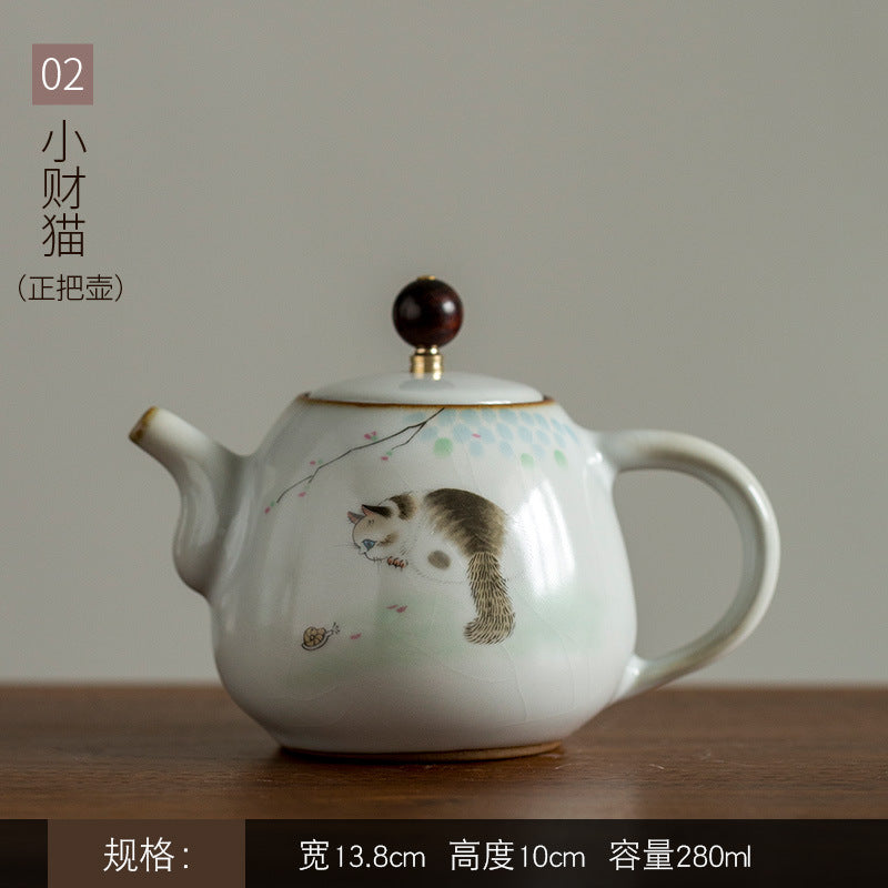 Vintage Printed Ru Kiln Pot - Natural Opening Can Nourish Home Use Kung Fu Tea, Ceramic Tea Set