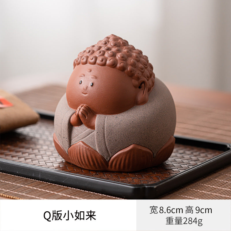 Creative Zen Purple Clay Q-Version Little Buddha Tea Pet Ornament - Exquisite Decorations for Tea Room and Tea Platform