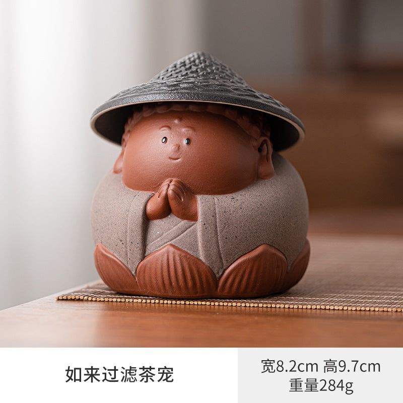 Creative Zen Purple Clay Q-Version Little Buddha Tea Pet Ornament - Exquisite Decorations for Tea Room and Tea Platform