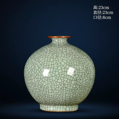 Antique-Style Jingdezhen Ceramic Ice Crackle Vase - Chinese Official Kiln Craftsmanship - Ideal for Home Decor & Display