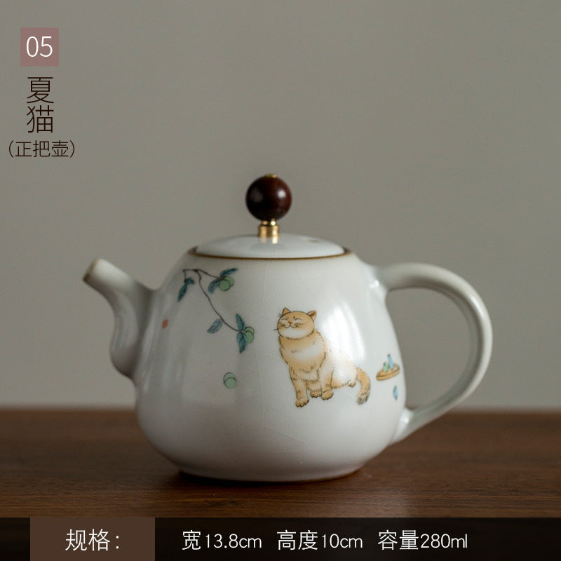 Vintage Printed Ru Kiln Pot - Natural Opening Can Nourish Home Use Kung Fu Tea, Ceramic Tea Set