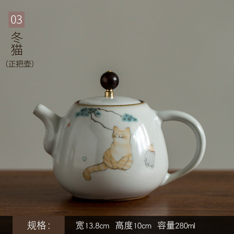 Vintage Printed Ru Kiln Pot - Natural Opening Can Nourish Home Use Kung Fu Tea, Ceramic Tea Set