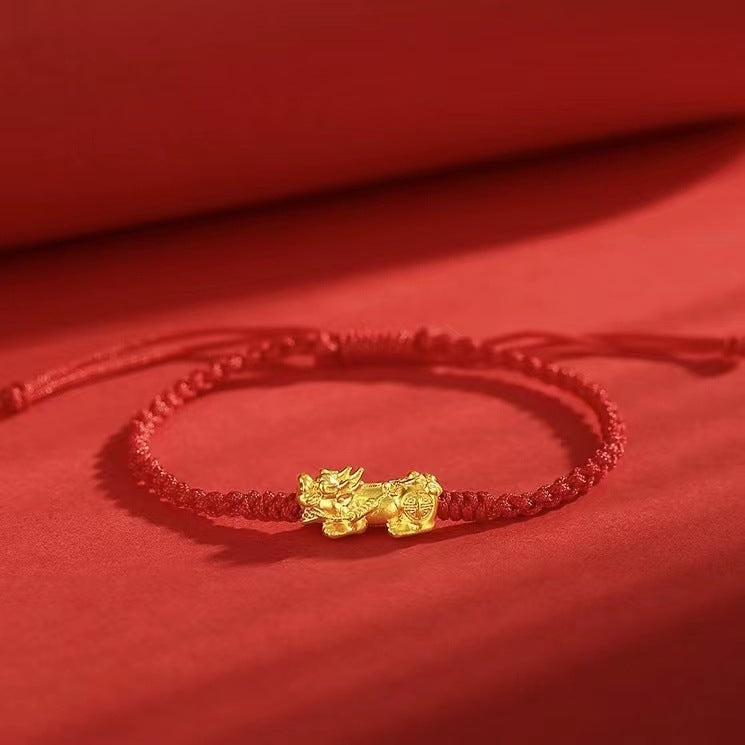 Wealth Pixiu Transport Red Rope Bracelet - Men's and Women's Sand Gold Wealth Calling and Evil Fighting Pixiu Bracelet - Lucky Jewelry