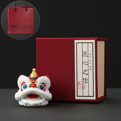 Chinese style creative red lion head lion dance and lion dance ceramic ornament - Foshan cultural and creative characteristic desktop decoration - birthday holiday gift